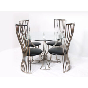 Modern Chrome Dining Table with Four Chairs