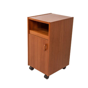 Tall Compact Teak Rolling Nightstand with Pull-Out Shelf