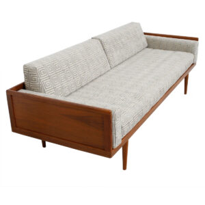 Luxurious Mel Smilow Walnut Sofa w/ Greek Fret Pattern Upholstery