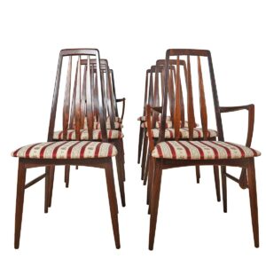 Set of 4 (2 Arm + 2 Side) Danish Modern Rosewood Dining Chairs.