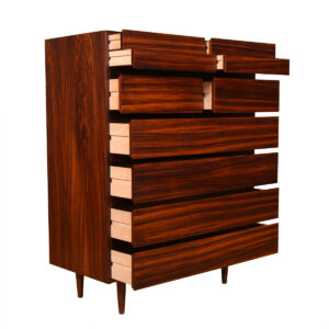 The Organizer — Tall Dresser w ‘Split’ Drawers in Danish Modern Rosewood