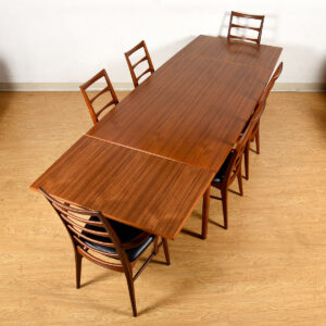 Mid-Size to Large Expandable 101″ Danish Teak Dining Table w Gentle Curves