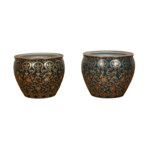 Pair of Opulent Chinese Jardinieres in Gold and Hunter Green