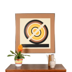 Peter Bradley “Earth Circle” Graphical Lithograph of a Split Geode in Yellow-Brown-Black