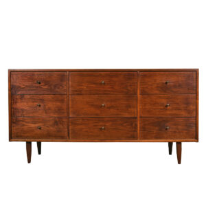 59” American Modernist 9-Drawer Walnut Dresser in the Style of Paul McCobb